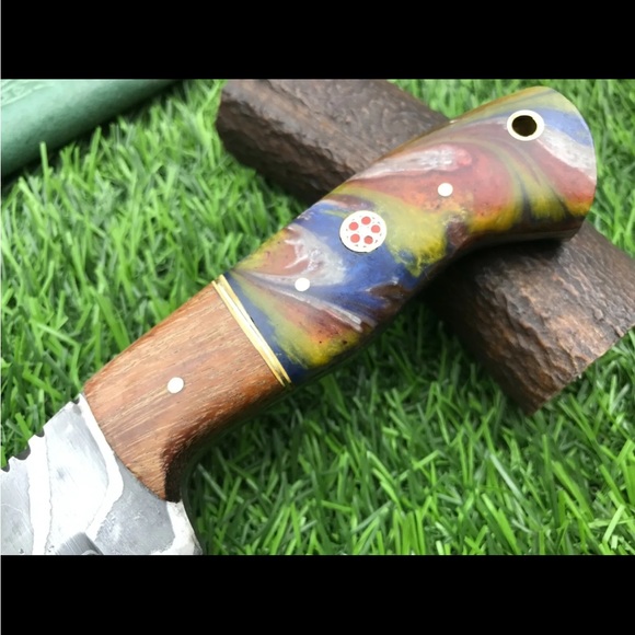 Damascus Knife with Corain Handle Full Tang Hand Crafted NWOT - Picture 3 of 6